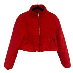 Pretty Little Thing Cropped Puffy Red Jacket Women’s Size  2